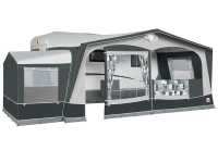 Dorema President XL300 awning with the optional tall annexe fitted