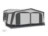 Dorema Garda 240 De Luxe with closed blinds, charcoal/grey