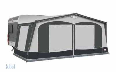 Dorema Garda 240 De Luxe with closed blinds, charcoal/grey